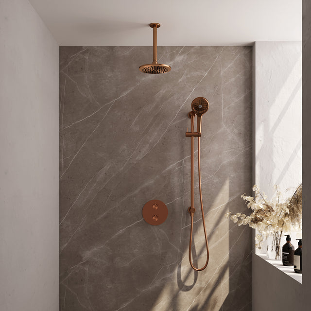 BRAUER Copper Edition thermostatische inbouw regendouche 3-weg rond SET 95 met 20 cm douchekop en plafondarm en 3-standen handdouche en doucheslang en geÃ¯ntegreerde glijstang koper geborsteld PVD 5-GK-289