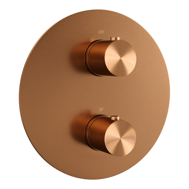 BRAUER Copper Carving thermostatische inbouw regendouche 3-weg rond SET 88 met 30 cm douchekop en gebogen muurarm en staaf handdouche en doucheslang en geÃ¯ntegreerde glijstang koper geborsteld PVD 5-GK-306