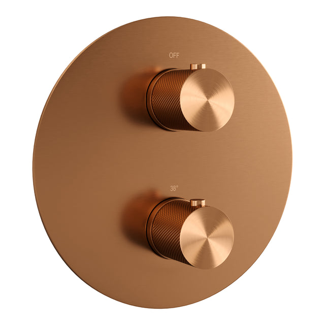BRAUER Copper Carving thermostatische inbouw regendouche 3-weg rond SET 92 met 30 cm douchekop en rechte muurarm en 3-standen handdouche en doucheslang en geÃ¯ntegreerde glijstang koper geborsteld PVD 5-GK-310