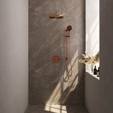BRAUER Copper Carving thermostatische inbouw regendouche 3-weg rond SET 94 met 30 cm douchekop en gebogen muurarm en 3-standen handdouche en doucheslang en geÃ¯ntegreerde glijstang koper geborsteld PVD 5-GK-312