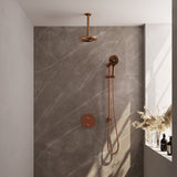 BRAUER Copper Carving thermostatische inbouw regendouche 3-weg rond SET 95 met 20 cm douchekop en plafondarm en 3-standen handdouche en doucheslang en geÃ¯ntegreerde glijstang koper geborsteld PVD 5-GK-313