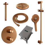 BRAUER Copper Carving thermostatische inbouw regendouche 3-weg rond SET 95 met 20 cm douchekop en plafondarm en 3-standen handdouche en doucheslang en geÃ¯ntegreerde glijstang koper geborsteld PVD 5-GK-313