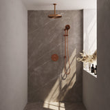 BRAUER Copper Carving thermostatische inbouw regendouche 3-weg rond SET 96 met 30 cm douchekop en plafondarm en 3-standen handdouche en doucheslang en geÃ¯ntegreerde glijstang koper geborsteld PVD 5-GK-314