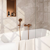 BRAUER Stripe opbouw baddouche thermostaatkraan SET 04 met wandhouder en 3-standen handdouche en doucheslang koper geborsteld PVD 5-GK-343
