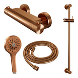 BRAUER Stripe opbouw douche thermostaatkraan SET 02 met glijstang en 3-standen handdouche en doucheslang koper geborsteld PVD 5-GK-346