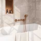 BRAUER Stripe thermostatische inbouw badkraan SET 02 met uitloop en 3-standen handdouche en doucheslang en wandaansluitbocht koper geborsteld PVD 5-GK-358