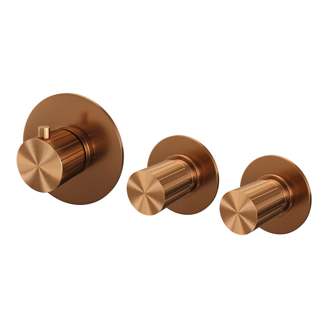 BRAUER Stripe thermostatische inbouw badkraan SET 02 met uitloop en 3-standen handdouche en doucheslang en wandaansluitbocht koper geborsteld PVD 5-GK-358