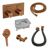 BRAUER Stripe thermostatische inbouw badkraan met drukknoppen SET 04 met badvulcombinatie en 3-standen handdouche en doucheslang en wandaansluitbocht koper geborsteld PVD 5-GK-362