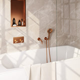 BRAUER Stripe thermostatische inbouw badkraan met drukknoppen SET 04 met uitloop en 3-standen handdouche en doucheslang en wandaansluitbocht koper geborsteld PVD 5-GK-364