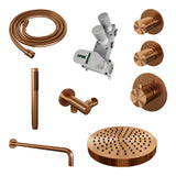 BRAUER Stripe thermostatische inbouw regendouche SET 02 met 25 cm douchekop en gebogen muurarm en staaf handdouche en doucheslang en wandaansluitbocht koper geborsteld PVD 5-GK-367