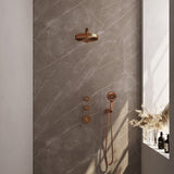 BRAUER Stripe thermostatische inbouw regendouche SET 04 met 25 cm douchekop en rechte muurarm en 3-standen handdouche en doucheslang en wandaansluitbocht koper geborsteld PVD 5-GK-371