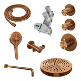 BRAUER Stripe thermostatische inbouw regendouche SET 05 met 25 cm douchekop en gebogen muurarm en 3-standen handdouche en doucheslang en wandaansluitbocht koper geborsteld PVD 5-GK-373