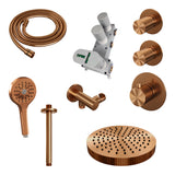 BRAUER Stripe thermostatische inbouw regendouche SET 06 met 25 cm douchekop en plafondarm en 3-standen handdouche en doucheslang en wandaansluitbocht koper geborsteld PVD 5-GK-375
