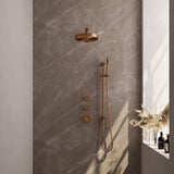 BRAUER Stripe thermostatische inbouw regendouche SET 07 met 25 cm douchekop en rechte muurarm en staaf handdouche en doucheslang en geïntegreerde glijstang koper geborsteld PVD 5-GK-377