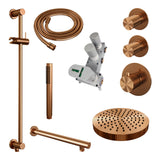 BRAUER Stripe thermostatische inbouw regendouche SET 07 met 25 cm douchekop en rechte muurarm en staaf handdouche en doucheslang en geïntegreerde glijstang koper geborsteld PVD 5-GK-377