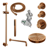 BRAUER Stripe thermostatische inbouw regendouche SET 08 met 25 cm douchekop en gebogen muurarm en staaf handdouche en doucheslang en geïntegreerde glijstang koper geborsteld PVD 5-GK-379