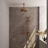 BRAUER Stripe thermostatische inbouw regendouche SET 09 met 25 cm douchekop en plafondarm en staaf handdouche en doucheslang en geïntegreerde glijstang koper geborsteld PVD 5-GK-381