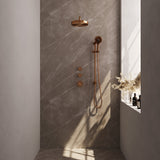 BRAUER Stripe thermostatische inbouw regendouche SET 11 met 25 cm douchekop en gebogen muurarm en 3-standen handdouche en doucheslang en geïntegreerde glijstang koper geborsteld PVD 5-GK-385
