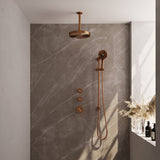 BRAUER Stripe thermostatische inbouw regendouche SET 12 met 25 cm douchekop en plafondarm en 3-standen handdouche en doucheslang en geïntegreerde glijstang koper geborsteld PVD 5-GK-387