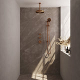BRAUER Stripe thermostatische inbouw regendouche SET 12 met 25 cm douchekop en plafondarm en 3-standen handdouche en doucheslang en geïntegreerde glijstang koper geborsteld PVD 5-GK-387
