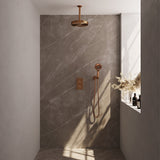 BRAUER Stripe thermostatische inbouw regendouche 3-weg rechthoekig SET 18 met 25 cm douchekop en plafondarm en 3-standen handdouche en doucheslang en wandaansluitbocht koper geborsteld PVD 5-GK-399