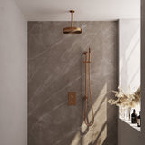 BRAUER Stripe thermostatische inbouw regendouche 3-weg rechthoekig SET 21 met 25 cm douchekop en plafondarm en staaf handdouche en doucheslang en geïntegreerde glijstang koper geborsteld PVD 5-GK-405