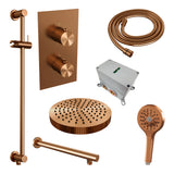 BRAUER Stripe thermostatische inbouw regendouche 3-weg rechthoekig SET 22 met 25 cm douchekop en rechte muurarm en 3-standen handdouche en doucheslang en geïntegreerde glijstang koper geborsteld PVD 5-GK-407