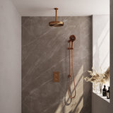BRAUER Stripe thermostatische inbouw regendouche 3-weg rechthoekig SET 24 met 25 cm douchekop en plafondarm en 3-standen handdouche en doucheslang en geïntegreerde glijstang koper geborsteld PVD 5-GK-411