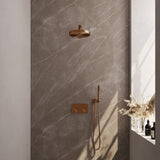 BRAUER Stripe thermostatische inbouw regendouche met drukknoppen SET 25 met 25 cm douchekop en rechte muurarm en staaf handdouche en doucheslang en wandaansluitbocht koper geborsteld PVD 5-GK-413