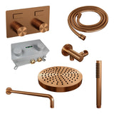 BRAUER Stripe thermostatische inbouw regendouche met drukknoppen SET 26 met 25 cm douchekop en gebogen muurarm en staaf handdouche en doucheslang en wandaansluitbocht koper geborsteld PVD 5-GK-415