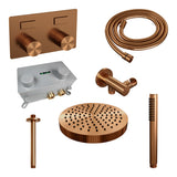 BRAUER Stripe thermostatische inbouw regendouche met drukknoppen SET 27 met 25 cm douchekop en plafondarm en staaf handdouche en doucheslang en wandaansluitbocht koper geborsteld PVD 5-GK-417