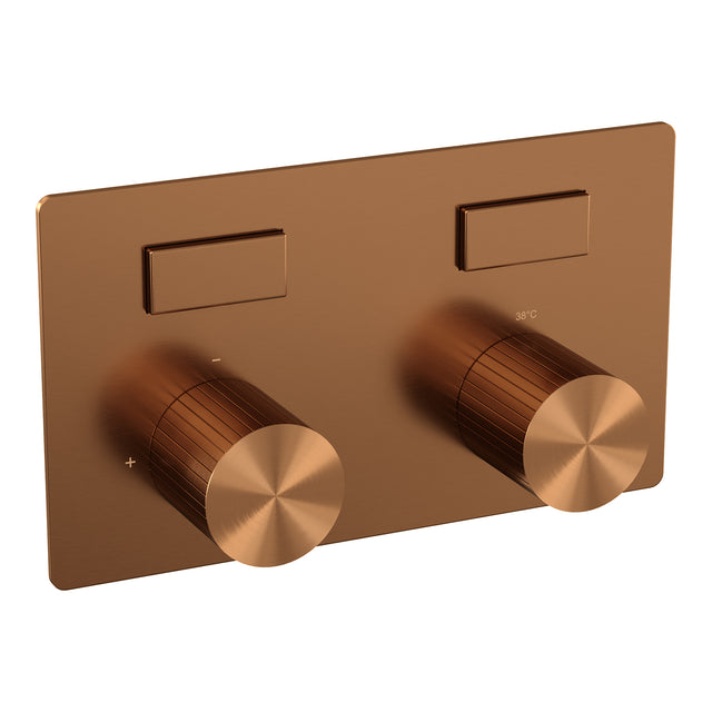 BRAUER Stripe thermostatische inbouw regendouche met drukknoppen SET 28 met 25 cm douchekop en rechte muurarm en 3-standen handdouche en doucheslang en wandaansluitbocht koper geborsteld PVD 5-GK-419