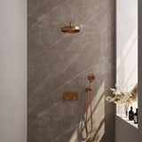 BRAUER Stripe thermostatische inbouw regendouche met drukknoppen SET 29 met 25 cm douchekop en gebogen muurarm en 3-standen handdouche en doucheslang en wandaansluitbocht koper geborsteld PVD 5-GK-421