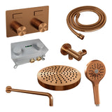 BRAUER Stripe thermostatische inbouw regendouche met drukknoppen SET 29 met 25 cm douchekop en gebogen muurarm en 3-standen handdouche en doucheslang en wandaansluitbocht koper geborsteld PVD 5-GK-421