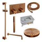 BRAUER Stripe thermostatische inbouw regendouche met drukknoppen SET 32 met 25 cm douchekop en gebogen muurarm en staaf handdouche en doucheslang en geïntegreerde glijstang koper geborsteld PVD 5-GK-427