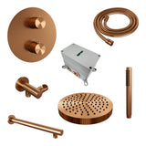 BRAUER Stripe thermostatische inbouw regendouche 3-weg rond SET 37 met 25 cm douchekop en rechte muurarm en staaf handdouche en doucheslang en wandaansluitbocht koper geborsteld PVD 5-GK-437