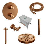 BRAUER Stripe thermostatische inbouw regendouche 3-weg rond SET 39 met 25 cm douchekop en plafondarm en staaf handdouche en doucheslang en wandaansluitbocht koper geborsteld PVD 5-GK-441