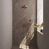 BRAUER Stripe thermostatische inbouw regendouche 3-weg rond SET 40 met 25 cm douchekop en rechte muurarm en 3-standen handdouche en doucheslang en wandaansluitbocht koper geborsteld PVD 5-GK-443