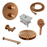 BRAUER Stripe thermostatische inbouw regendouche 3-weg rond SET 40 met 25 cm douchekop en rechte muurarm en 3-standen handdouche en doucheslang en wandaansluitbocht koper geborsteld PVD 5-GK-443