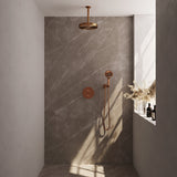 BRAUER Stripe thermostatische inbouw regendouche 3-weg rond SET 42 met 25 cm douchekop en plafondarm en 3-standen handdouche en doucheslang en wandaansluitbocht koper geborsteld PVD 5-GK-447
