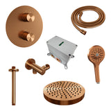 BRAUER Stripe thermostatische inbouw regendouche 3-weg rond SET 42 met 25 cm douchekop en plafondarm en 3-standen handdouche en doucheslang en wandaansluitbocht koper geborsteld PVD 5-GK-447
