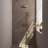 BRAUER Stripe thermostatische inbouw regendouche 3-weg rond SET 44 met 25 cm douchekop en gebogen muurarm en staaf handdouche en doucheslang en geïntegreerde glijstang koper geborsteld PVD 5-GK-451