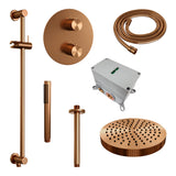 BRAUER Stripe thermostatische inbouw regendouche 3-weg rond SET 45 met 25 cm douchekop en plafondarm en staaf handdouche en doucheslang en geïntegreerde glijstang koper geborsteld PVD 5-GK-453