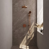 BRAUER Stripe thermostatische inbouw regendouche 3-weg rond SET 47 met 25 cm douchekop en gebogen muurarm en 3-standen handdouche en doucheslang en geïntegreerde glijstang koper geborsteld PVD 5-GK-457