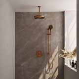 BRAUER Stripe thermostatische inbouw regendouche 3-weg rond SET 48 met 25 cm douchekop en plafondarm en 3-standen handdouche en doucheslang en geïntegreerde glijstang koper geborsteld PVD 5-GK-459