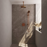 BRAUER Stripe thermostatische inbouw regendouche 3-weg rond SET 48 met 25 cm douchekop en plafondarm en 3-standen handdouche en doucheslang en geïntegreerde glijstang koper geborsteld PVD 5-GK-459