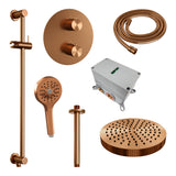 BRAUER Stripe thermostatische inbouw regendouche 3-weg rond SET 48 met 25 cm douchekop en plafondarm en 3-standen handdouche en doucheslang en geïntegreerde glijstang koper geborsteld PVD 5-GK-459