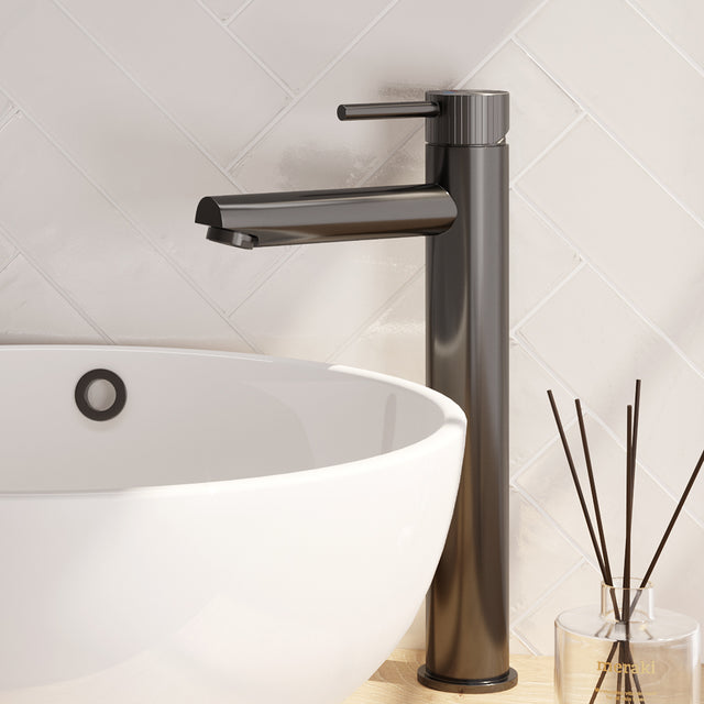 BRAUER Stripe verhoogde opbouw wastafelmengkraan model A gunmetal geborsteld PVD 5-GM-002-HD7