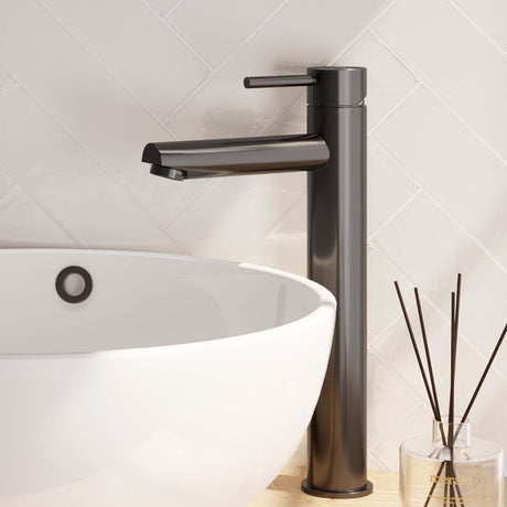 BRAUER Gunmetal Carving verhoogde opbouw wastafelmengkraan model A gunmetal geborsteld PVD