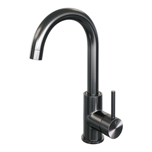 BRAUER Gunmetal Carving hoge opbouw wastafelmengkraan met draaibare ronde uitloop model A gunmetal geborsteld PVD 5-GM-003-R4
